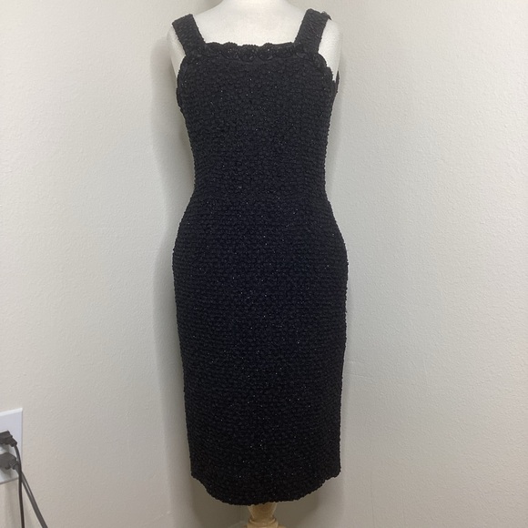 St. John Dresses & Skirts - St. John Textured Black Cocktail Dress Rosettes Pockets Sz 8